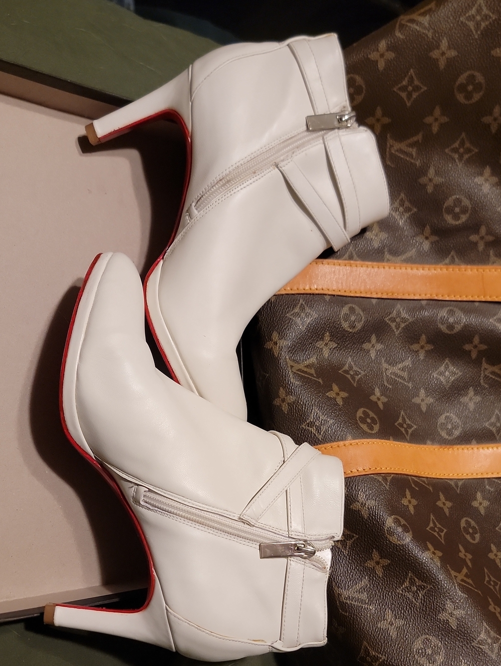 Bandolino White Ankle Booties with Red Sole Accent